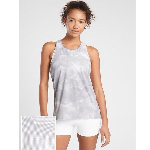 Athleta Ultimate Train Racerback Tank Top Medium Gray White Dot Cloud Print.  16 - Picture 1 of 8